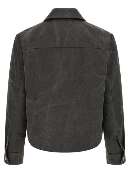 Overcoat by SÉFR for men in cotton gray features an satoral silhouette, showcasing a sophisticated shirt-collar neckline and satoral pockets for a premium, timeless look.