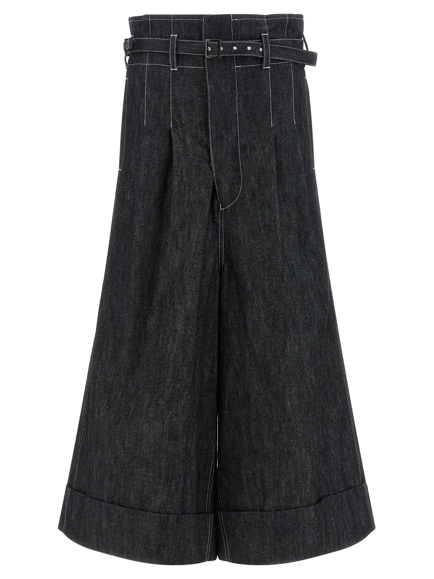 Denim Shorts by Junya Watanabe for women in denim cotton black presents a contemporary silhouette, featuring a contemporary flared & wide and short with a contemporary high rise for a sophisticated summer look.