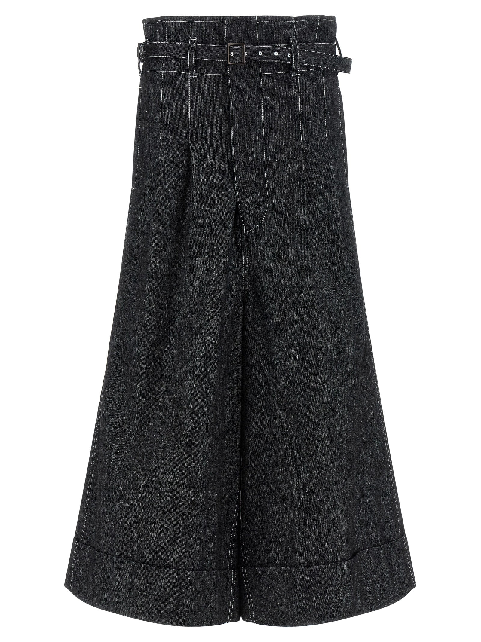 Denim Shorts by Junya Watanabe for women in denim cotton black presents a contemporary silhouette, featuring a contemporary flared & wide and short with a contemporary high rise for a sophisticated summer look.