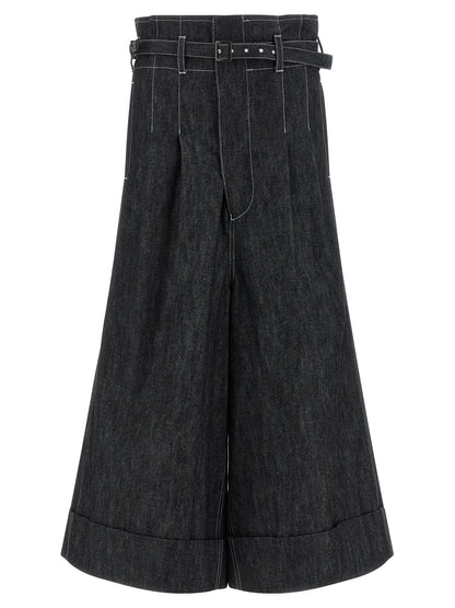 Denim Shorts by Junya Watanabe for women in denim cotton black presents a contemporary silhouette, featuring a contemporary flared & wide and short with a contemporary high rise for a sophisticated summer look.