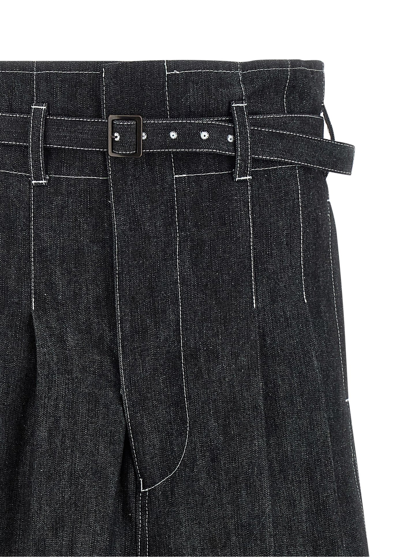 Denim Shorts by Junya Watanabe for women in denim cotton black presents a utilitarian silhouette, showcasing a utilitarian flared & wide with a short and high rise.