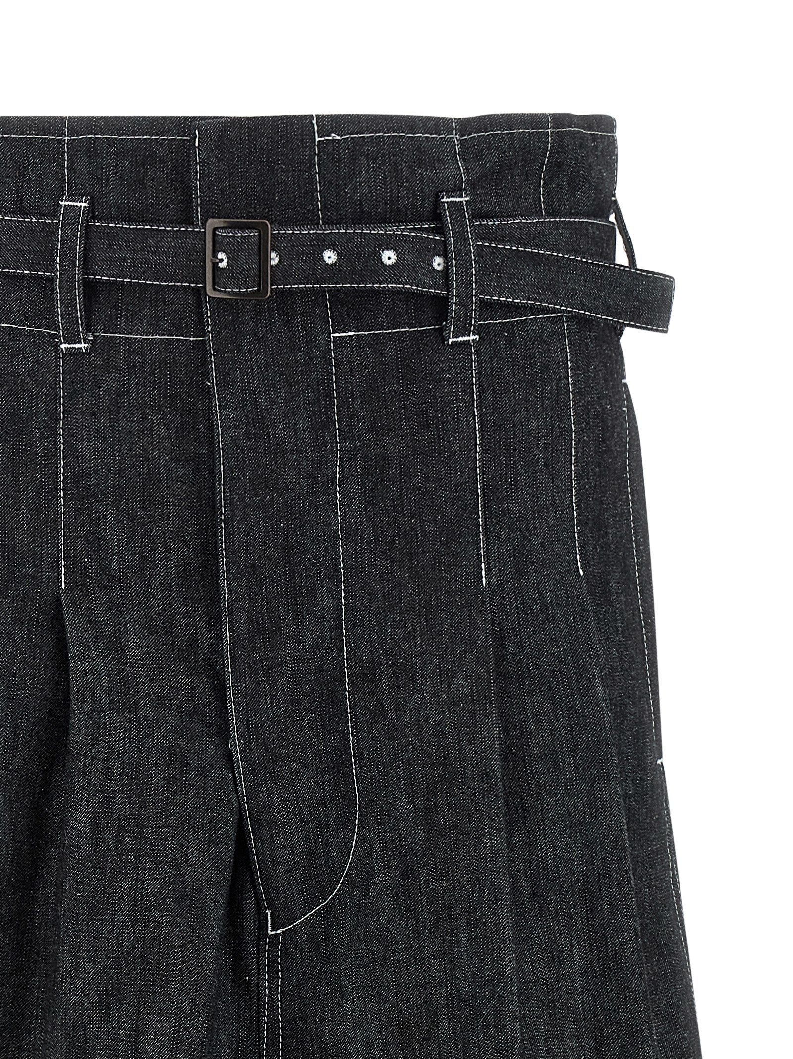 Denim Shorts by Junya Watanabe for women in denim cotton black presents a utilitarian silhouette, showcasing a utilitarian flared & wide with a short and high rise.