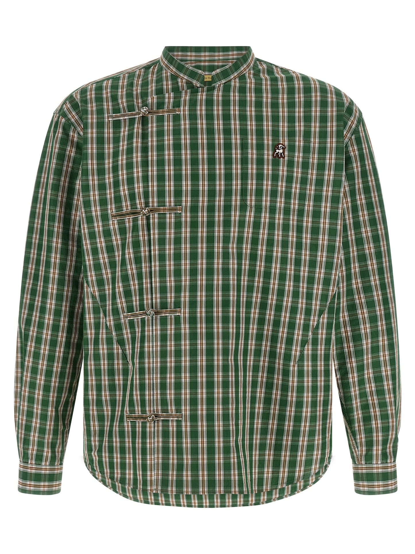 Undercover Men's Mandarin Neck Cotton Polyester Blouse - Bicolour Green Print