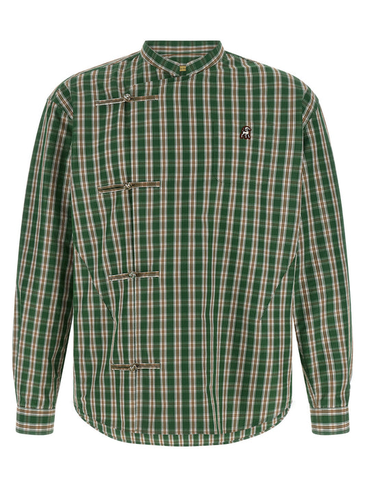 Undercover Men's Mandarin Neck Cotton Polyester Blouse - Bicolour Green Print