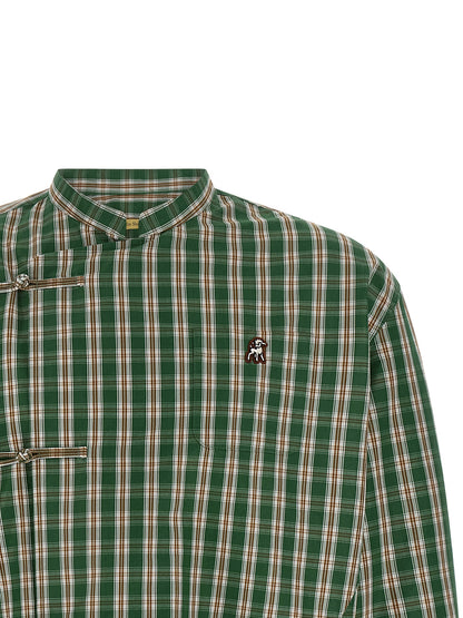 Undercover Men's Mandarin Neck Cotton Polyester Blouse - Bicolour Green Print
