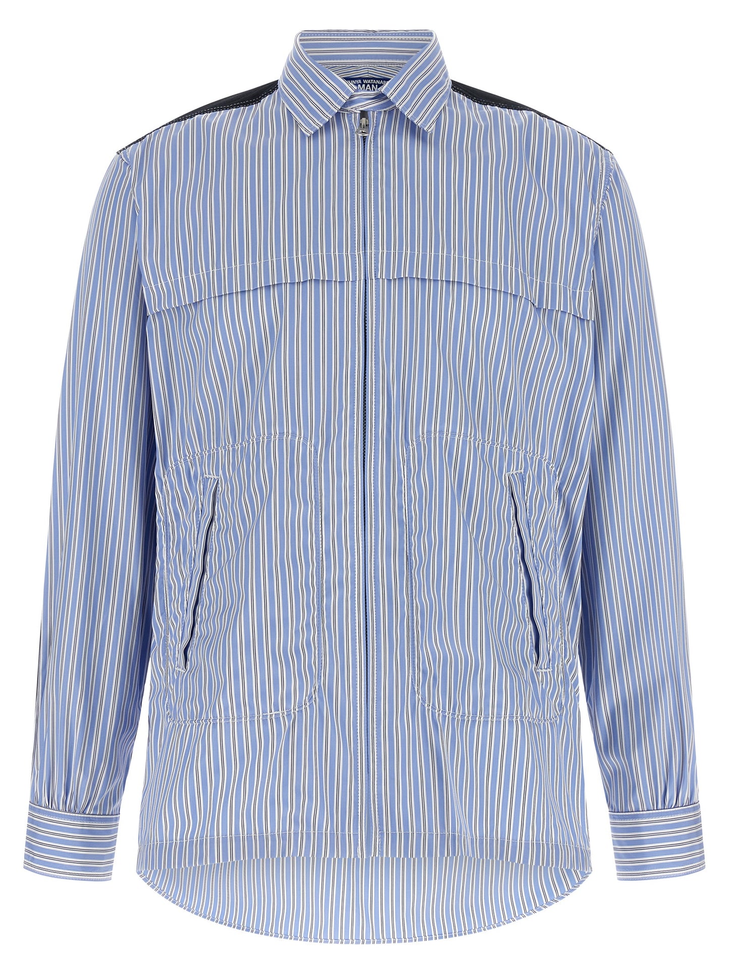 Shirt by Junya Watanabe for men in denim cotton light-blue & striped showcases a sublime silhouette, artfully detailed with a sublime and long-sleeve for a sophisticated, sublime finish.