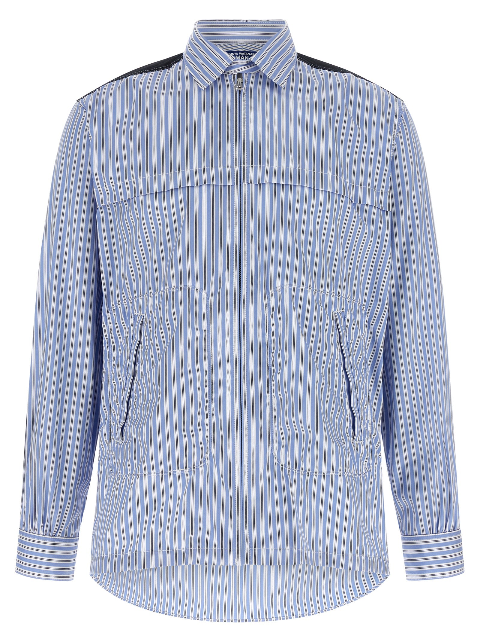 Shirt by Junya Watanabe for men in denim cotton light-blue & striped showcases a sublime silhouette, artfully detailed with a sublime and long-sleeve for a sophisticated, sublime finish.