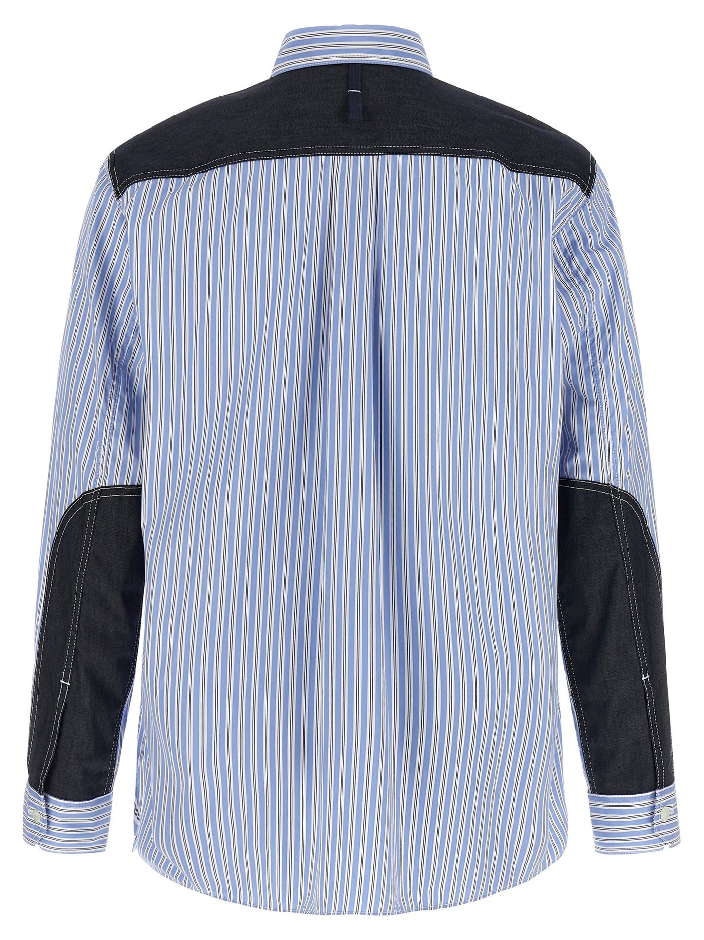 Shirt by Junya Watanabe for men in denim cotton light-blue & striped showcases a sharp silhouette, elegantly detailed with a sharp and sharp .