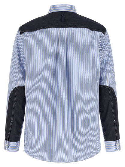Shirt by Junya Watanabe for men in denim cotton light-blue & striped showcases a sharp silhouette, elegantly detailed with a sharp and sharp .