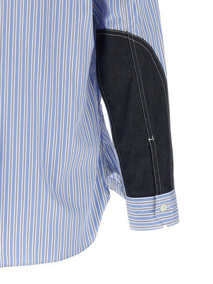 Shirt by Junya Watanabe for men in denim cotton light-blue & striped, featuring a nuanced and nuanced for a sophisticated finish.