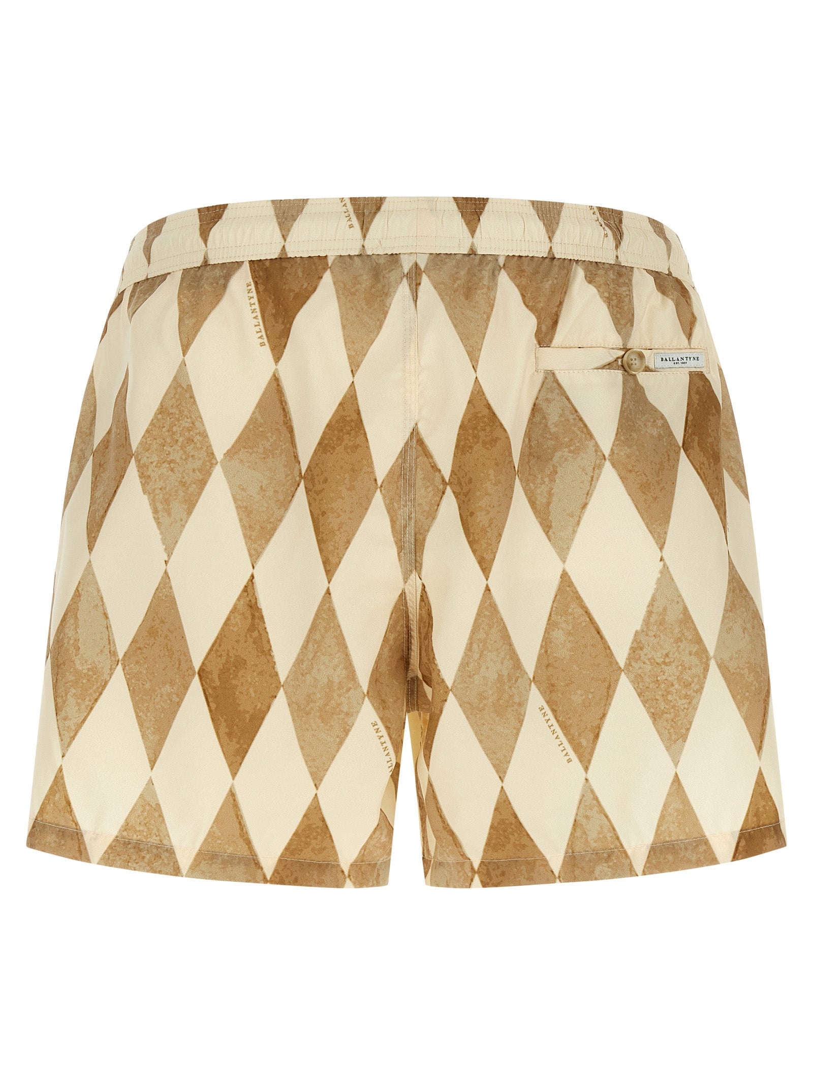 Swim Shorts by Ballantyne for men in polyester & mesh beige, patterned & print features a refined silhouette, showcasing the premium design of this Men's Polyester & Mesh Swim Shorts.