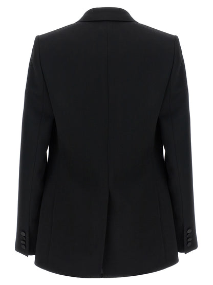 Blazer by Saint Laurent for men in wool silk satin black features an crisp silhouette with sophisticated and a crisp split neckline for a truly crisp finish.