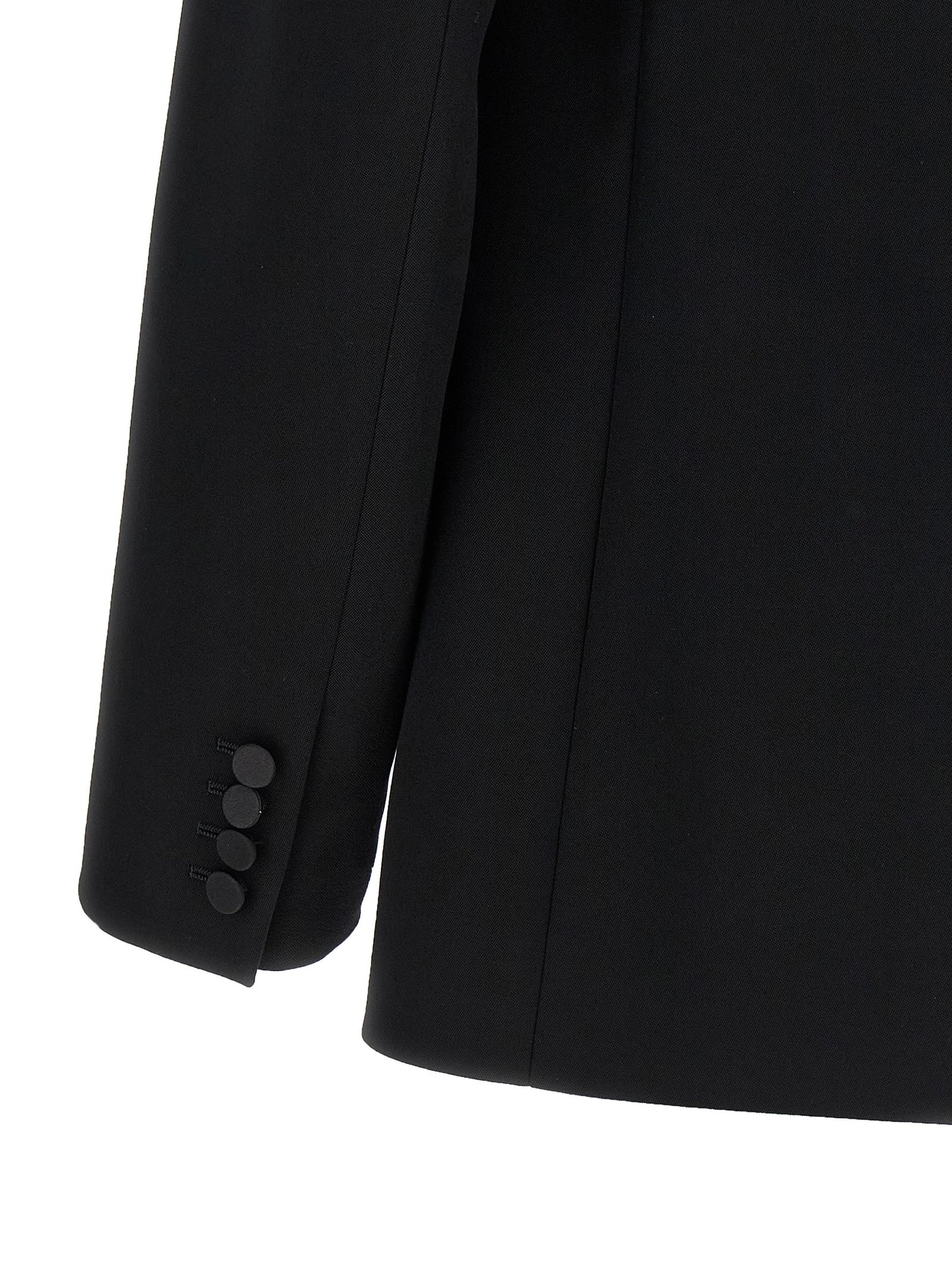 Blazer by Saint Laurent for men in wool silk satin black showcases a polished silhouette, highlighted by a refined and polished for a sophisticated finish.