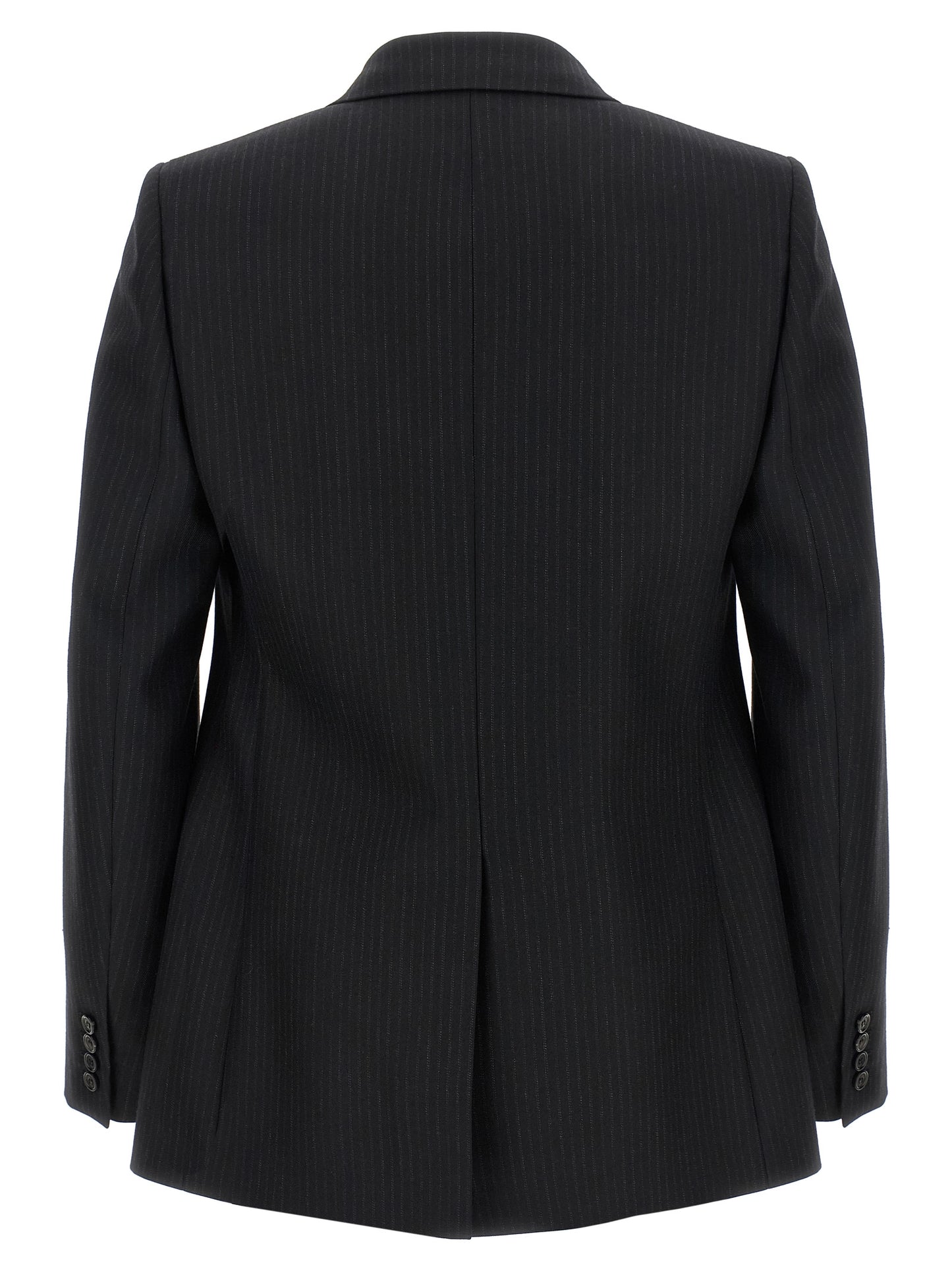 Blazer by Saint Laurent for men in wool & silk black & pinstripe features an crisp silhouette with sophisticated and a crisp split neckline for a truly crisp finish.
