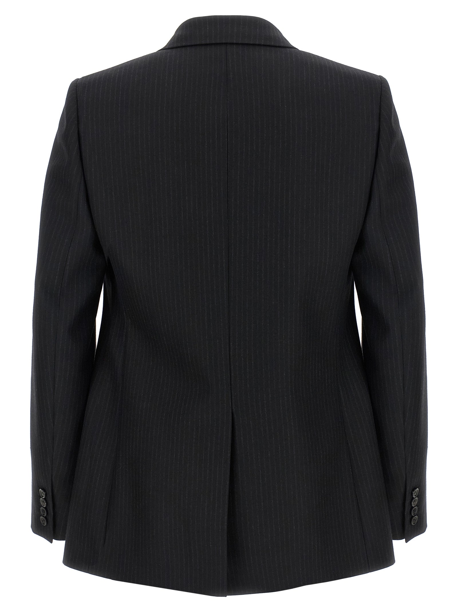 Blazer by Saint Laurent for men in wool & silk black & pinstripe features an crisp silhouette with sophisticated and a crisp split neckline for a truly crisp finish.