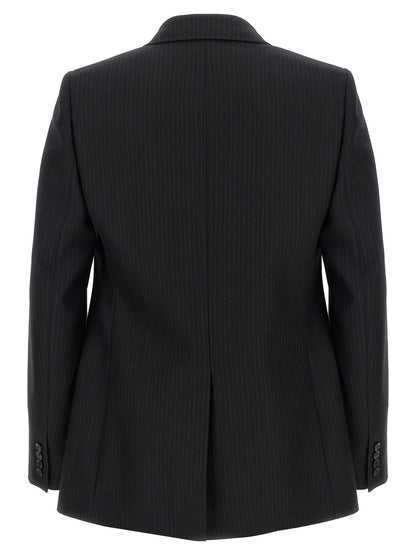 Blazer by Saint Laurent for men in wool & silk black & pinstripe features an crisp silhouette with sophisticated and a crisp split neckline for a truly crisp finish.