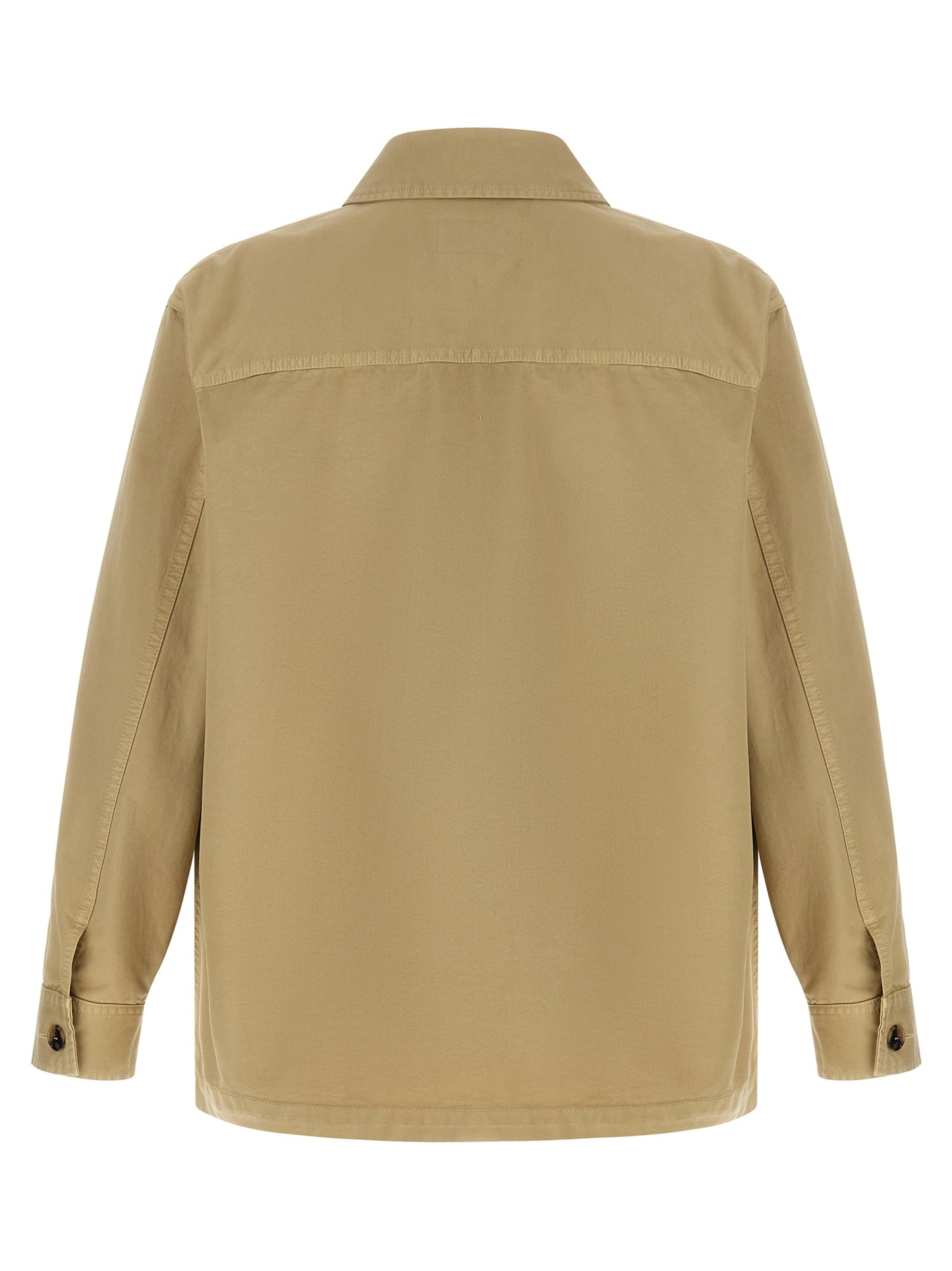 Overshirt by Saint Laurent for men in cotton beige & horn showcases a sleek silhouette, elegantly detailed with a sleek and for a sleek finish.
