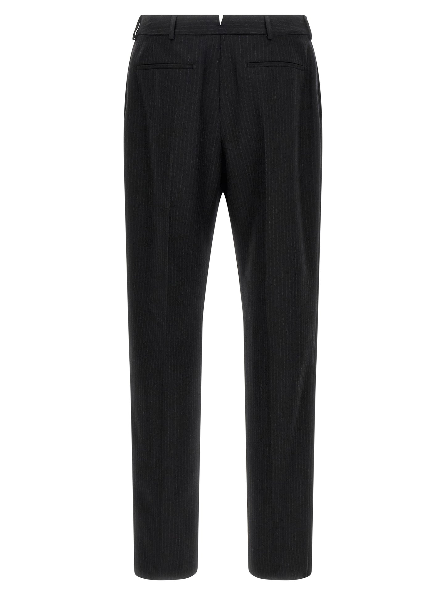 Trousers by Saint Laurent for men in wool black presents a perennial silhouette, meticulously tailored with a cut, long finish, and an elegant mid rise.