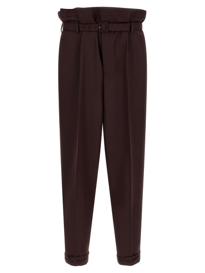 Trousers by Saint Laurent for men in mohair wool purple features an sartorial silhouette, showcasing a precise and long with a sartorial for a refined look.