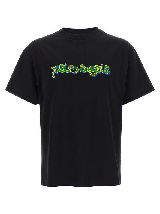T-Shirt by Palm Angels for men in cotton black & print showcases a unassuming silhouette, artfully detailed with a refined crew neckline and unassuming short-sleeve for a sophisticated, contemporary look.
