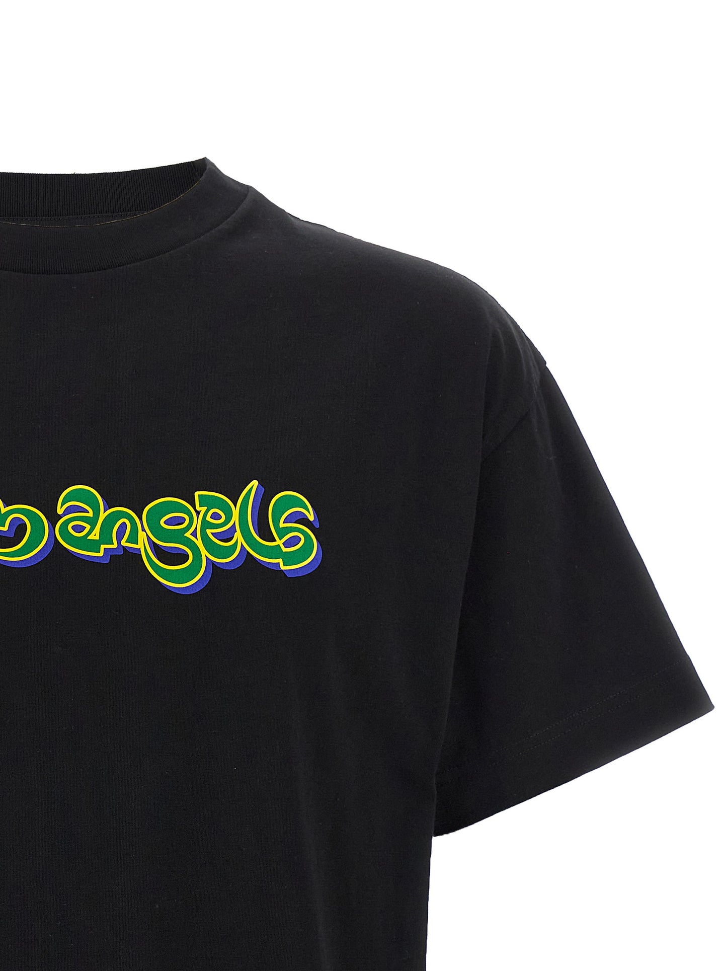 T-Shirt by Palm Angels for men in cotton black & print features an on trend silhouette, perfectly showcasing a on trend and crew neckline for an elevated aesthetic.