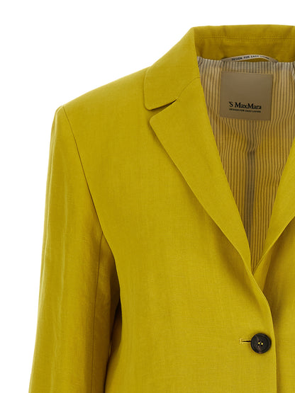 Blazer by S Max Mara for women in linen & canvas bicolour, horn & yellow features an stylish silhouette, showcasing a sophisticated and stylish for a truly stylish finish.