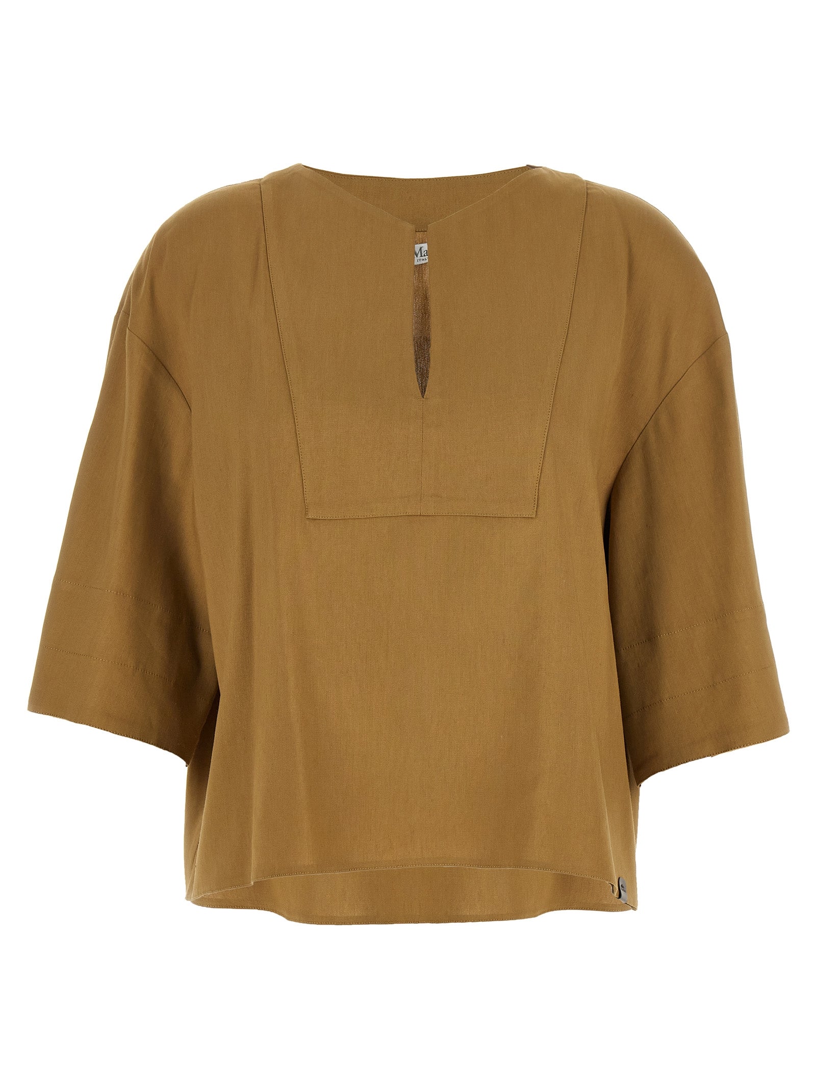 Blouse by Max Mara for women in viscose & linen beige, featuring a nuanced three-quarter-sleeve and nuanced boat neckline for a sophisticated finish.