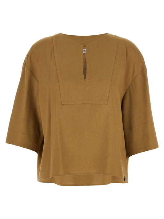 Blouse by Max Mara for women in viscose & linen beige, featuring a nuanced three-quarter-sleeve and nuanced boat neckline for a sophisticated finish.