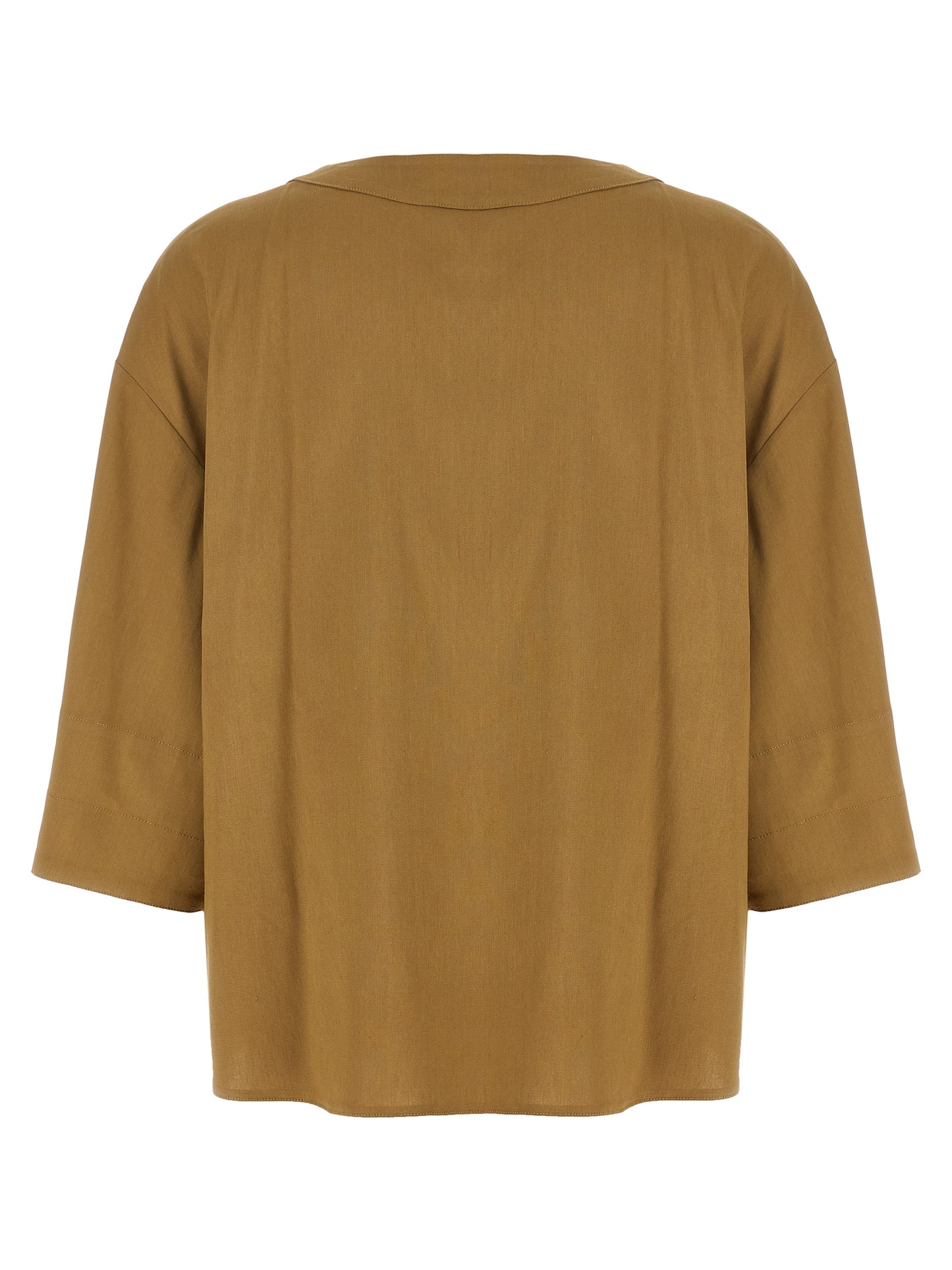 Blouse by Max Mara for women in viscose & linen beige showcases a sharp silhouette, elegantly detailed with a sharp boat neckline and sharp .