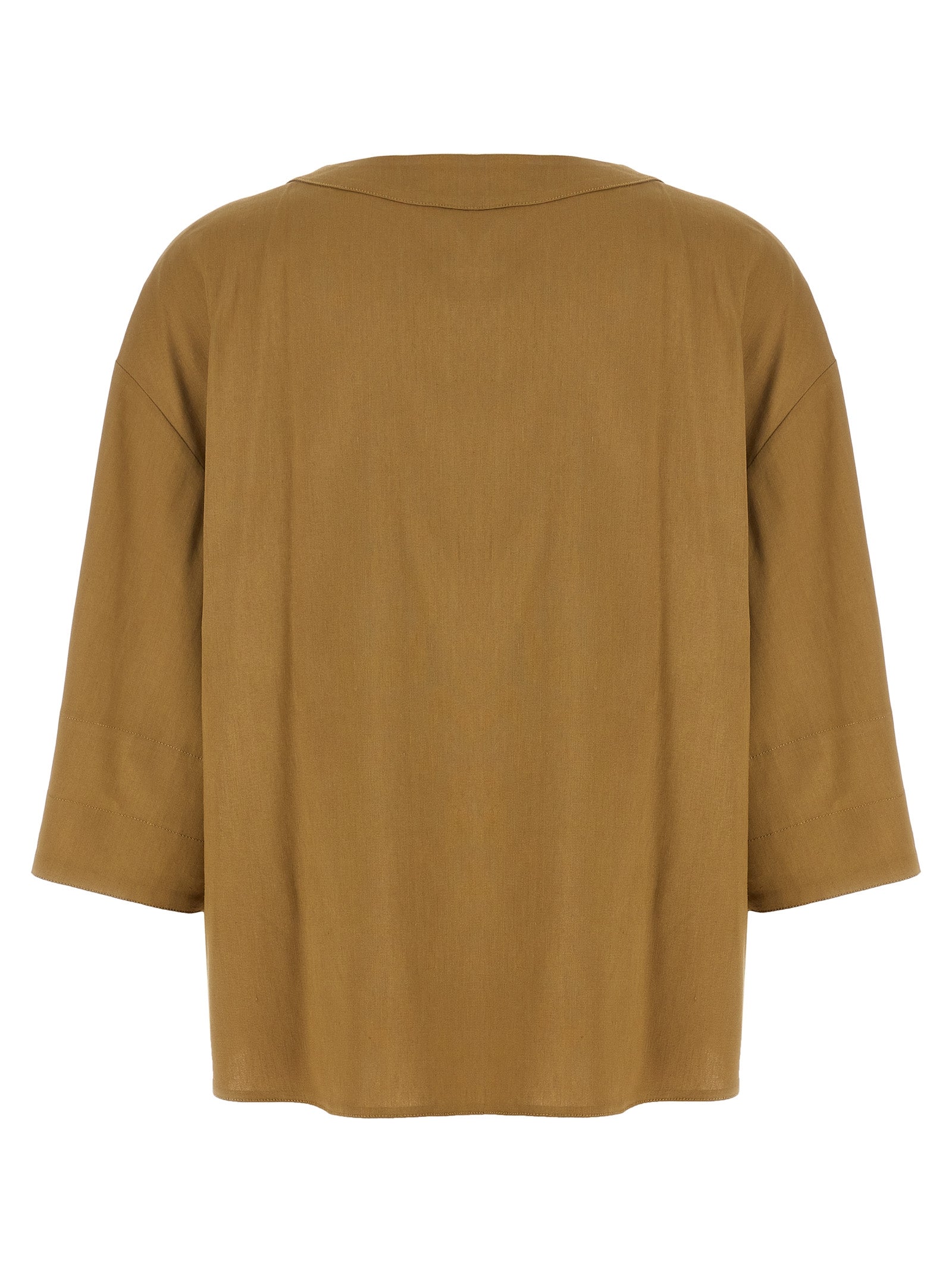 Blouse by Max Mara for women in viscose & linen beige showcases a sharp silhouette, elegantly detailed with a sharp boat neckline and sharp .