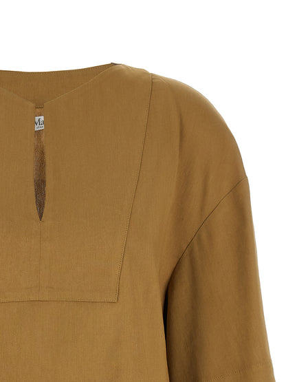 Blouse by Max Mara for women in viscose & linen beige features an polished silhouette, showcasing a sophisticated boat neckline and detail for a truly polished finish.
