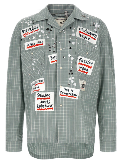 Shirt by Maison Mihara Yasuhiro for men in cotton light-blue, patterned & checked features an architectural silhouette with a refined long-sleeve and elegant for a architectural look.