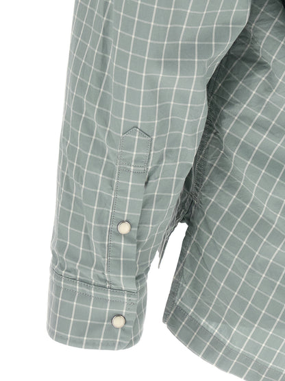 Shirt by Maison Mihara Yasuhiro for men in cotton light-blue, patterned & checked showcases a sleek silhouette, elegantly detailed with a sleek and for a sleek finish.