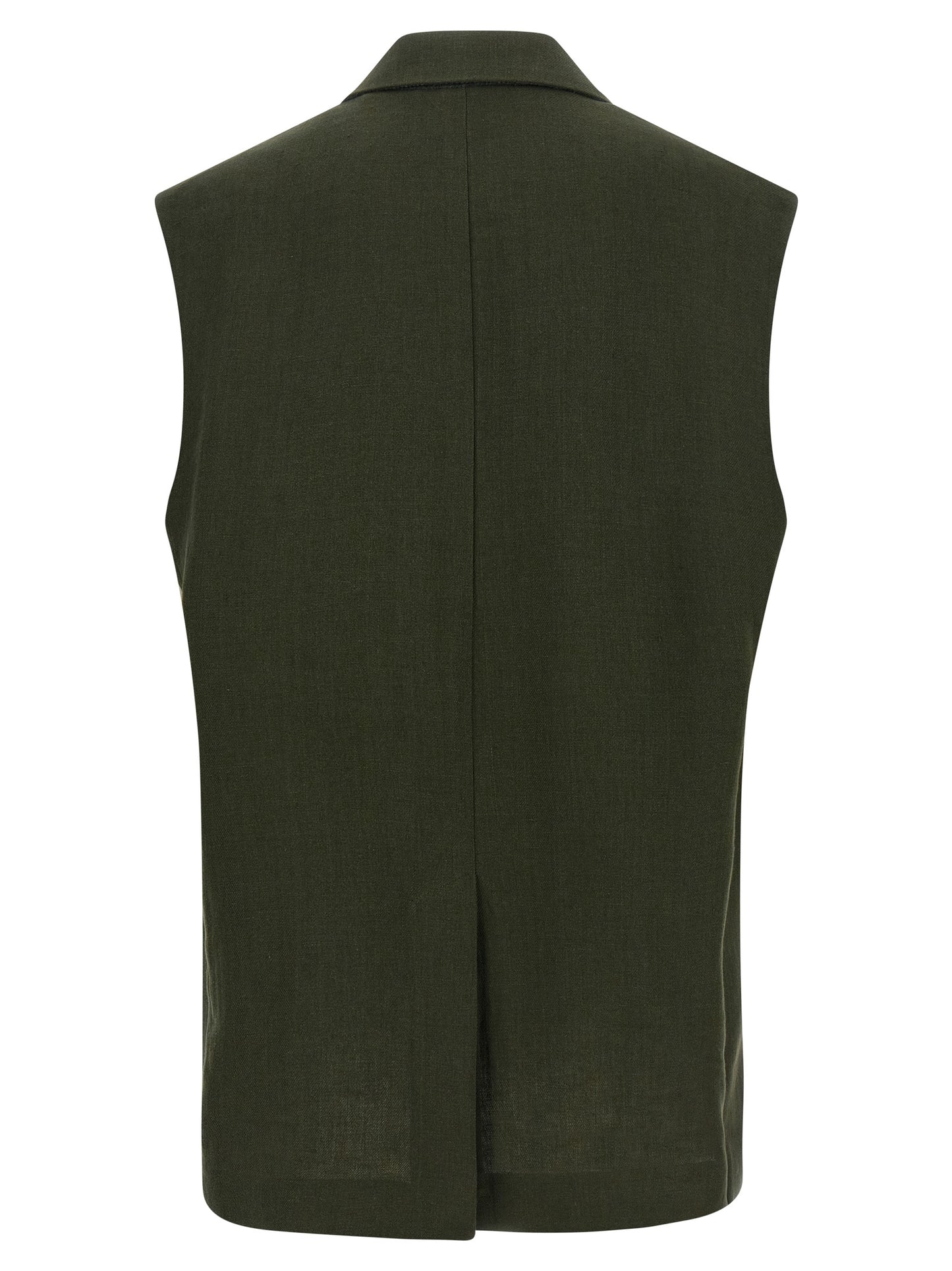 Vest by Max Mara for women in viscose linen & cupro bicolour, green & horn features a enviable silhouette, elegantly detailed with a enviable split neckline and functional pockets for a enviable finish.