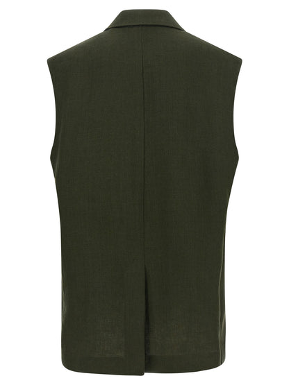 Vest by Max Mara for women in viscose linen & cupro bicolour, green & horn features a enviable silhouette, elegantly detailed with a enviable split neckline and functional pockets for a enviable finish.