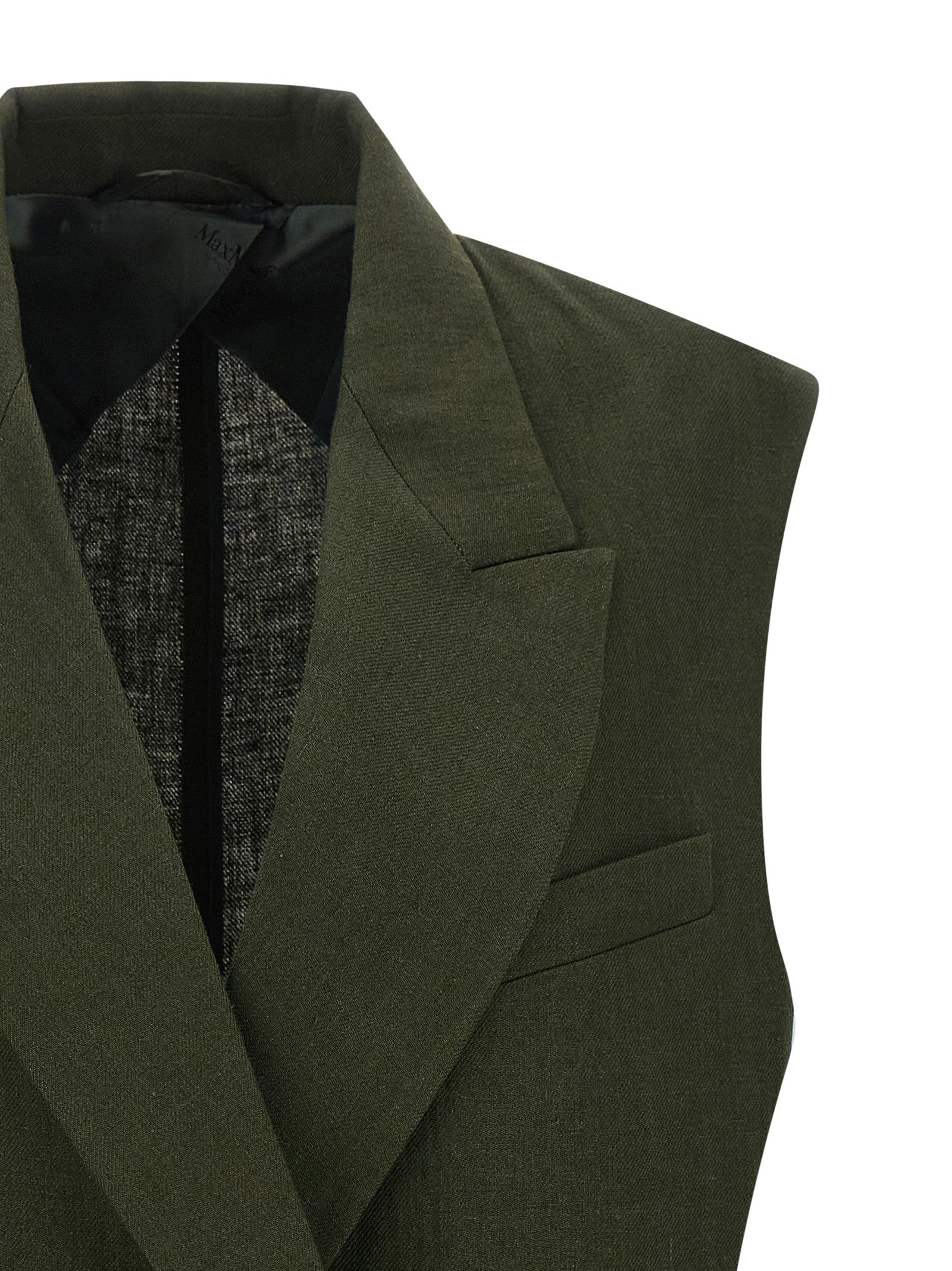 Vest by Max Mara for women in viscose linen & cupro bicolour, green & horn features an contemporary silhouette, showcasing refined pockets and a contemporary split neckline for a sophisticated layered look.
