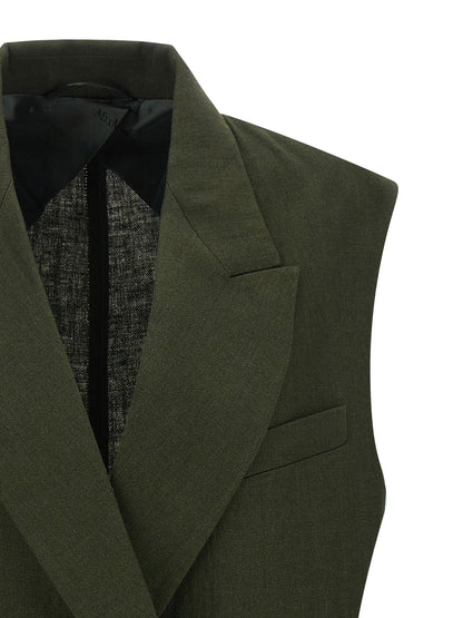 Vest by Max Mara for women in viscose linen & cupro bicolour, green & horn features an contemporary silhouette, showcasing refined pockets and a contemporary split neckline for a sophisticated layered look.