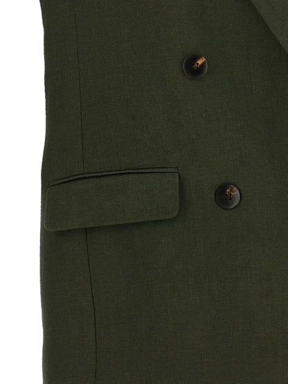 Vest by Max Mara for women in viscose linen & cupro bicolour, green & horn features an contemporary silhouette, showcasing refined pockets and a contemporary split neckline for a sophisticated layered look.