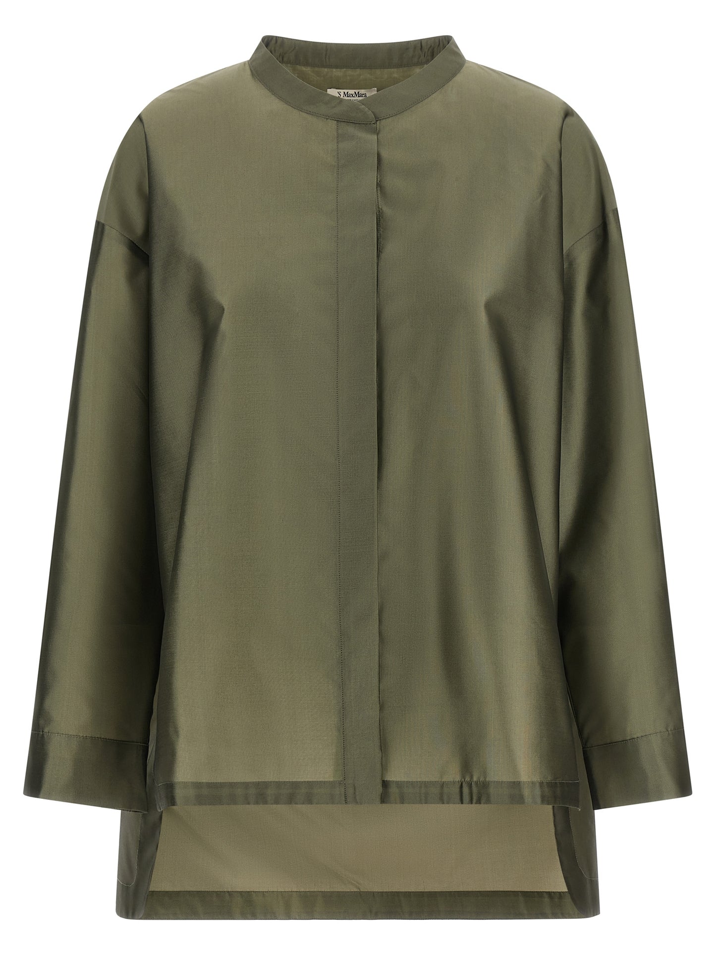 Blouse by S Max Mara for women in polyester & silk bicolour, green & pearl presents a discerning silhouette, showcasing a sophisticated mandarin neckline and long-sleeve for a truly discerning finish.