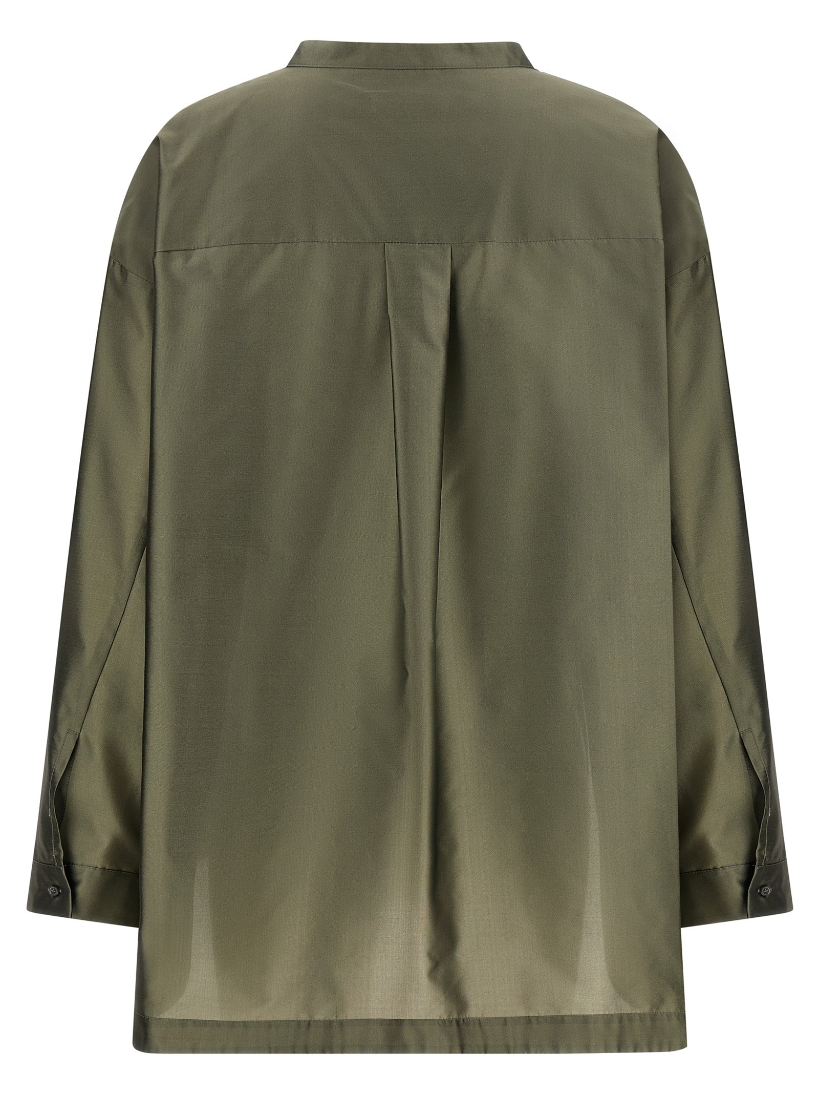 Blouse by S Max Mara for women in polyester & silk bicolour, green & pearl features an polished silhouette, showcasing a sophisticated mandarin neckline and detail for a truly polished finish.