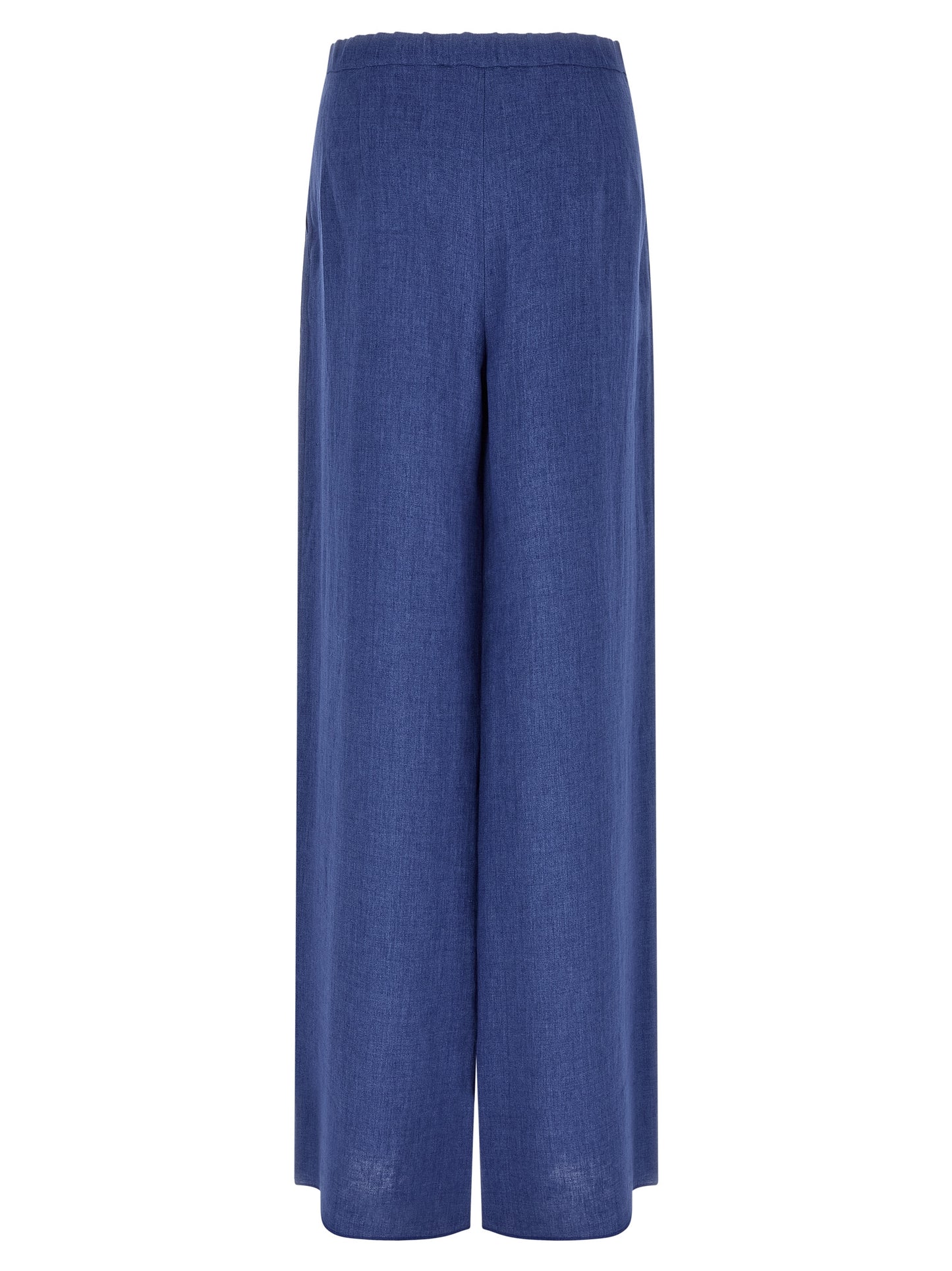 Trousers by Max Mara for women in linen blue features a sculptural silhouette, showcasing a sculptural straight-leg, relaxed-fit & wide and long with a sophisticated for a sculptural finish.