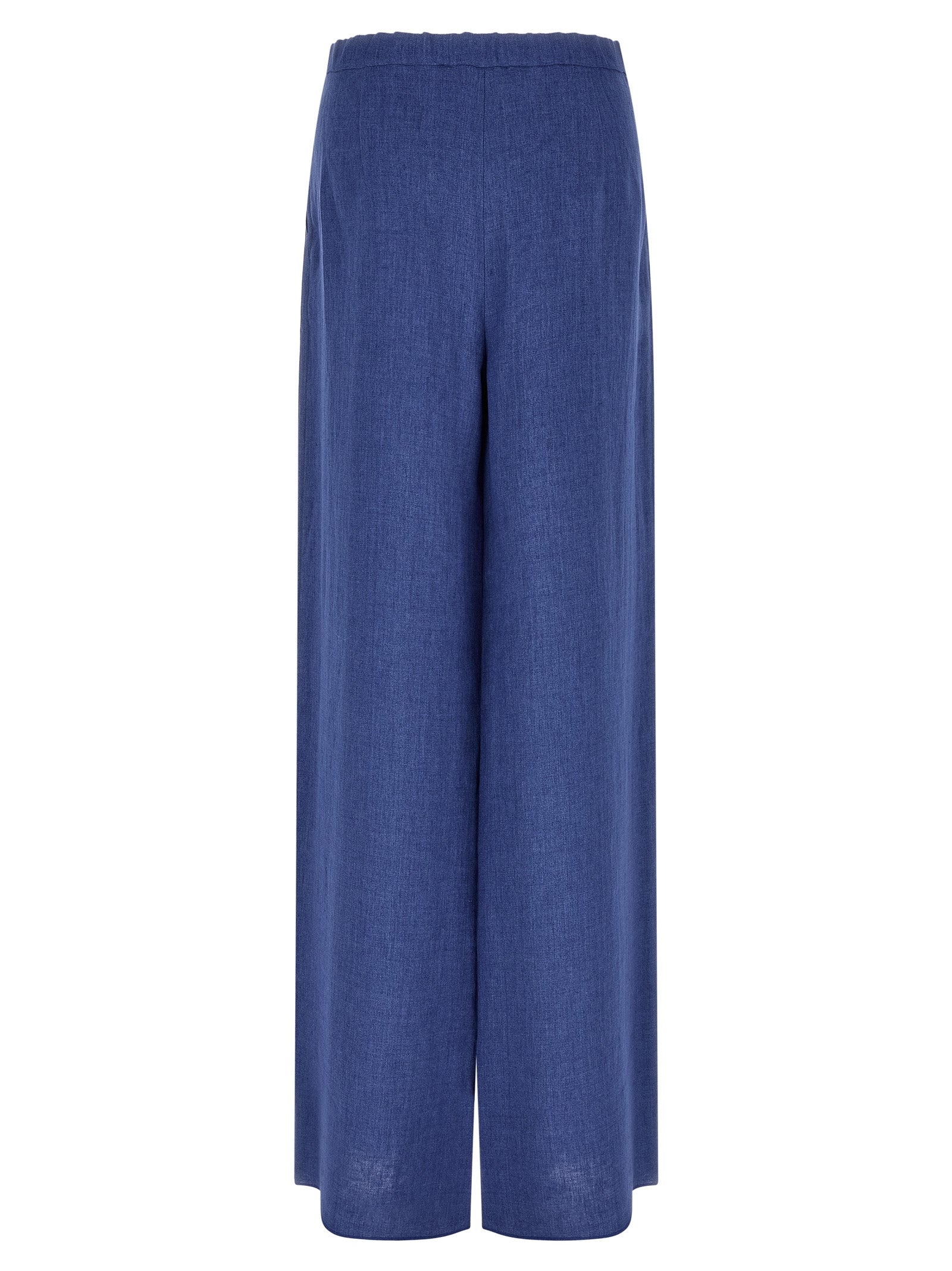 Trousers by Max Mara for women in linen blue features a sculptural silhouette, showcasing a sculptural straight-leg, relaxed-fit & wide and long with a sophisticated for a sculptural finish.