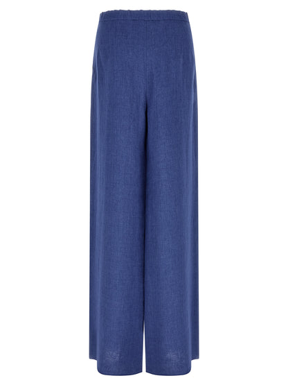 Trousers by Max Mara for women in linen blue features a sculptural silhouette, showcasing a sculptural straight-leg, relaxed-fit & wide and long with a sophisticated for a sculptural finish.