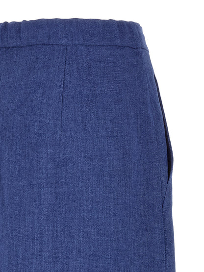 Trousers by Max Mara for women in linen blue features an on trend silhouette, showcasing a sophisticated straight-leg, relaxed-fit & wide with a long and for an on trend finish.