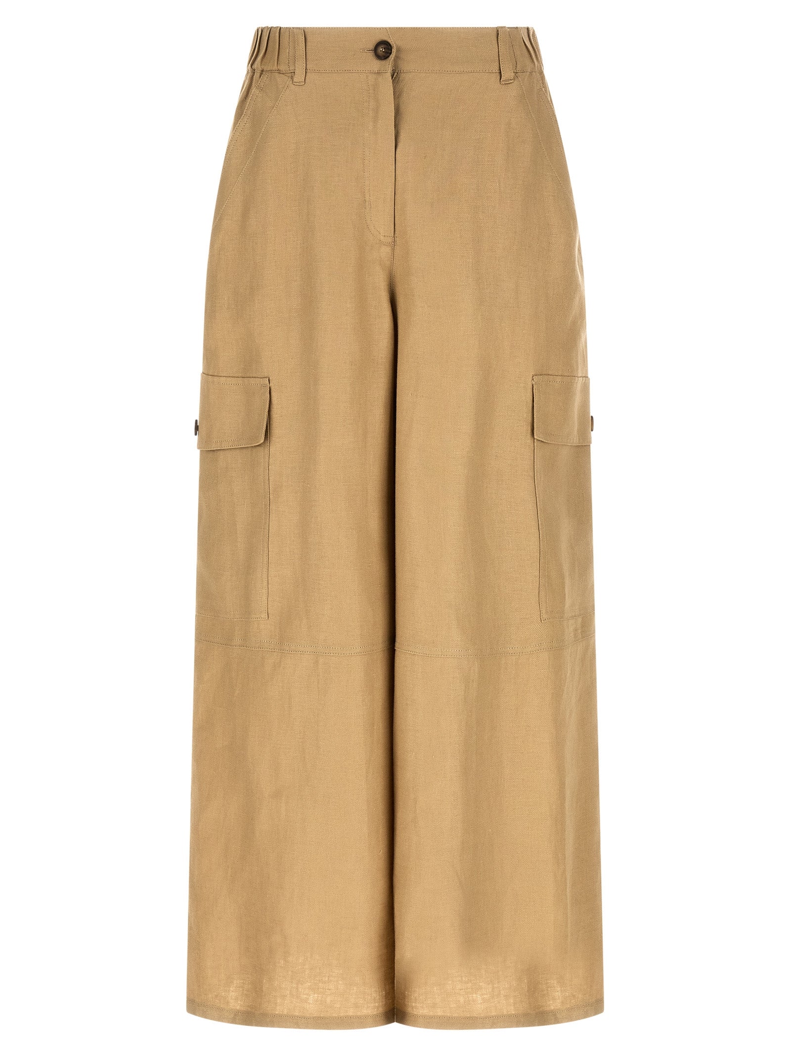 Cargo Pants by Max Mara for women in linen beige features an urban chic wide with a and long, creating a urban chic aesthetic for "Moon Behind the Hill".