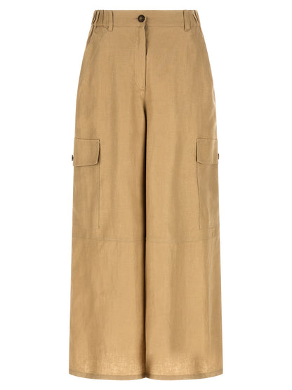 Cargo Pants by Max Mara for women in linen beige features an urban chic wide with a and long, creating a urban chic aesthetic for "Moon Behind the Hill".