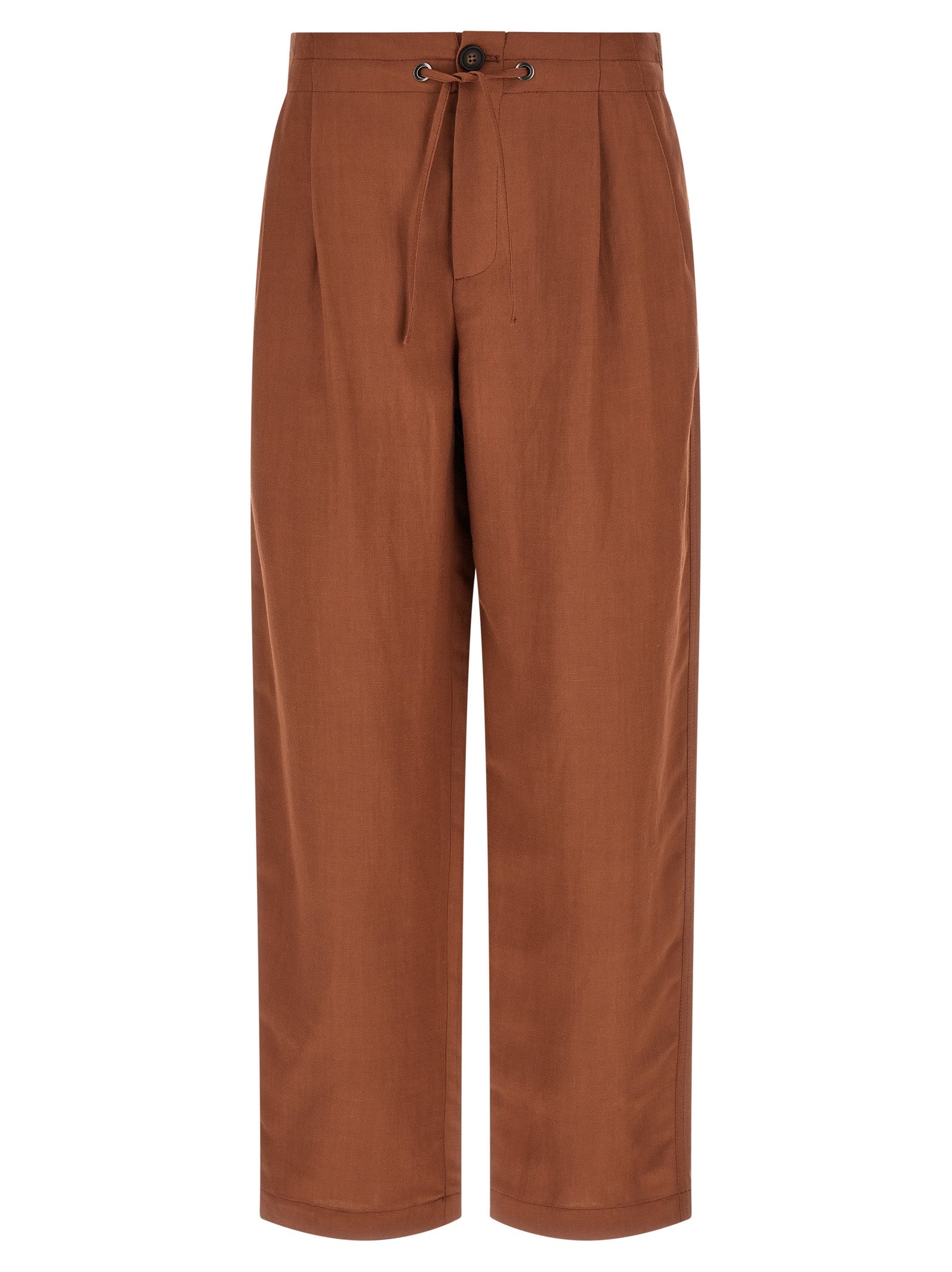 Casual Pants by Brunello Cucinelli for women in viscose linen twill multicolor & red features an sartorial straight-leg, relaxed-fit & wide and long with a cut for a sartorial finish.