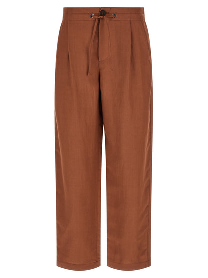 Casual Pants by Brunello Cucinelli for women in viscose linen twill multicolor & red features an sartorial straight-leg, relaxed-fit & wide and long with a cut for a sartorial finish.
