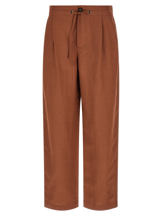 Casual Pants by Brunello Cucinelli for women in viscose linen twill multicolor & red features an sartorial straight-leg, relaxed-fit & wide and long with a cut for a sartorial finish.
