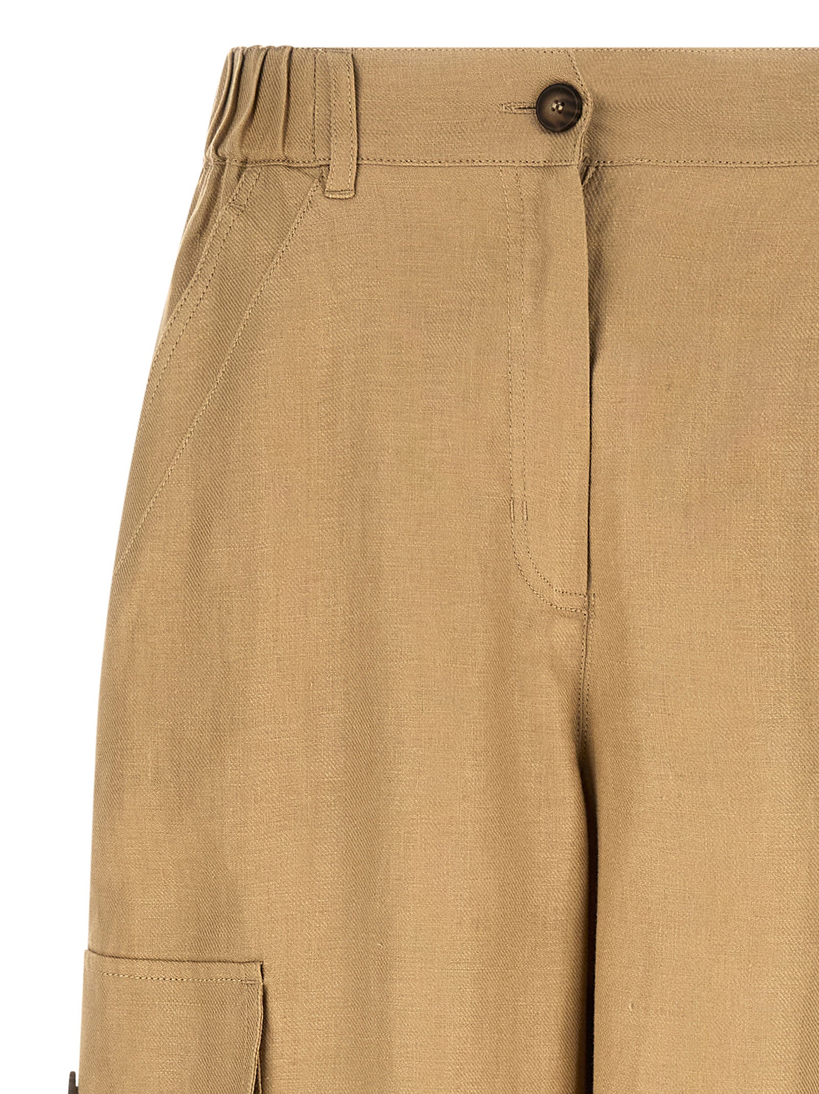 Cargo Pants by Max Mara for women in linen beige features an smart casual wide and long, expertly tailored with a and smart casual utilitarian details for a sophisticated look.